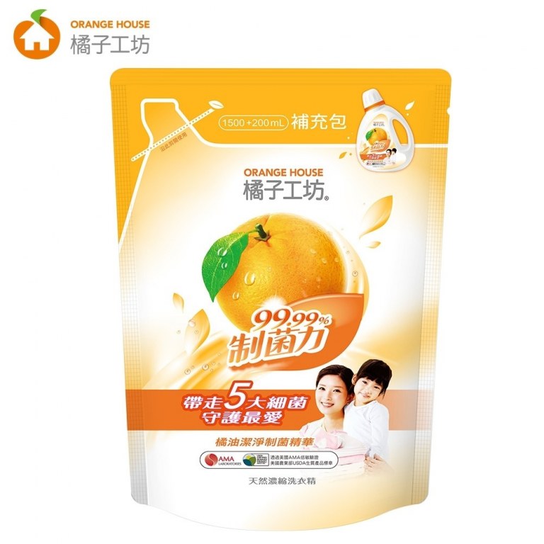 【橘子工坊】制菌洗淨病毒洗衣精補充包 1500ml